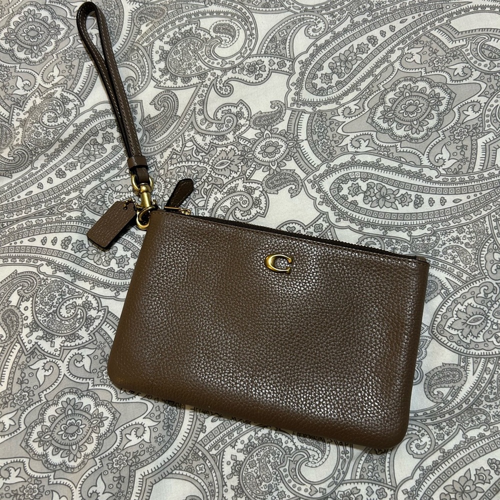 Coach Dark Brown Leather Wristlet